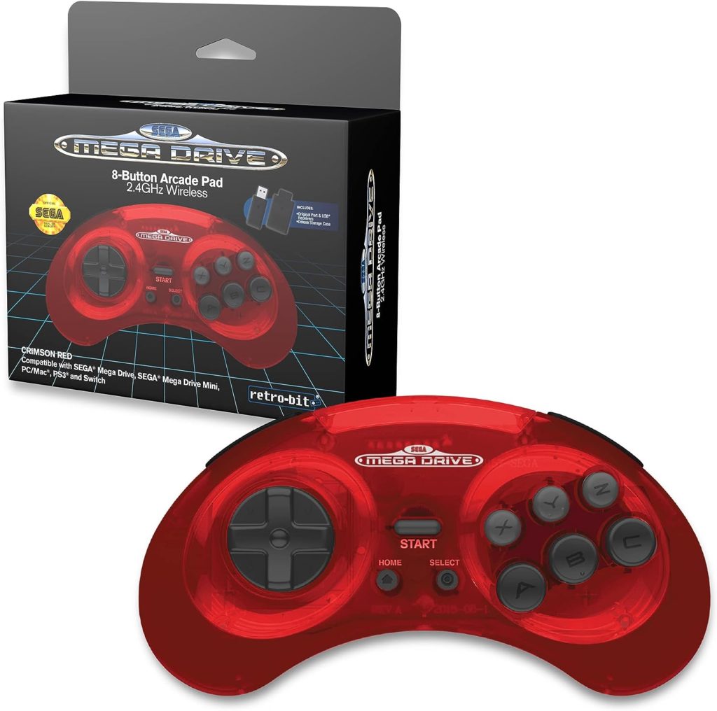 retro-bit MEGA DRIVE Wireless 8 Button Arcade Pad (crimson red)