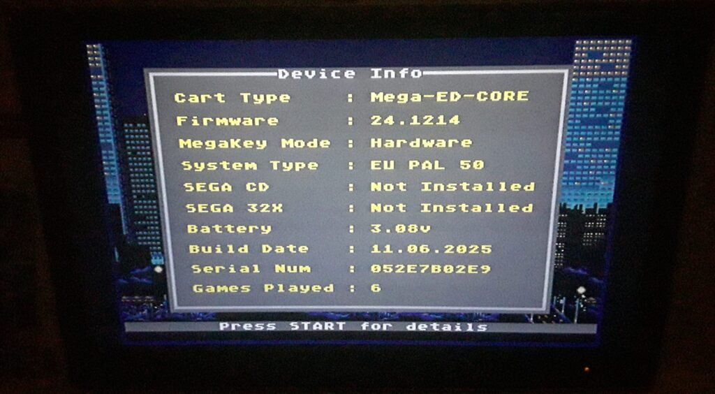 Mega EverDrive Core > Main Menu > Device Info