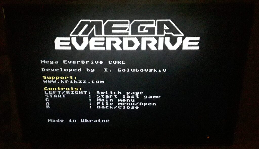 Mega EverDrive Core > Main Menu > About