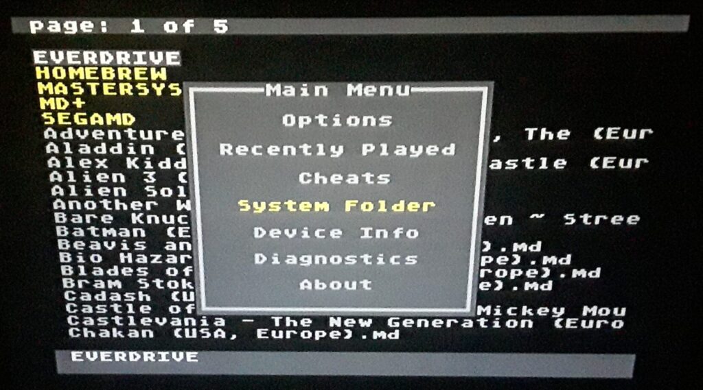 Mega EverDrive Core > Main Menu > System Folder
